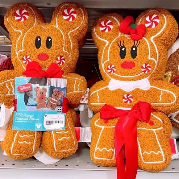 DISNEY Christmas Mickey & Minnie Gingerbread Cookie Accent Pillows LAST ONE - Picture 1 of 3